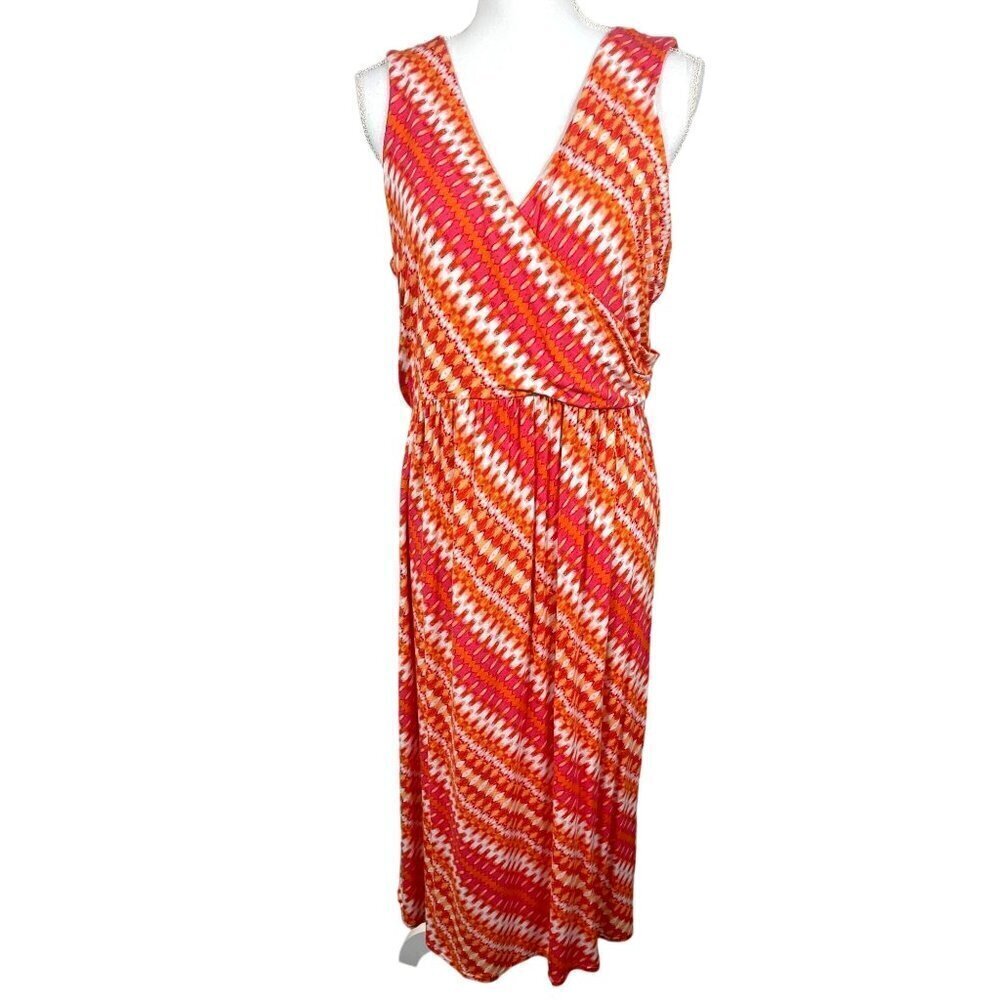 J. JILL Maxi Dress Diagonal Stripe Orange & Cream L PETITE EUC